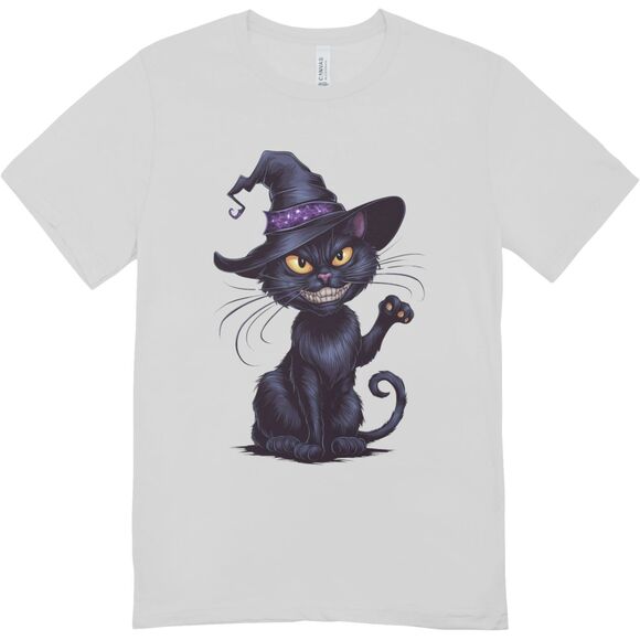 Creepy Black Cat Witch Hat Funny Halloween T-shirt| Hanes softstyle Unisex XL - Picture 1 of 1